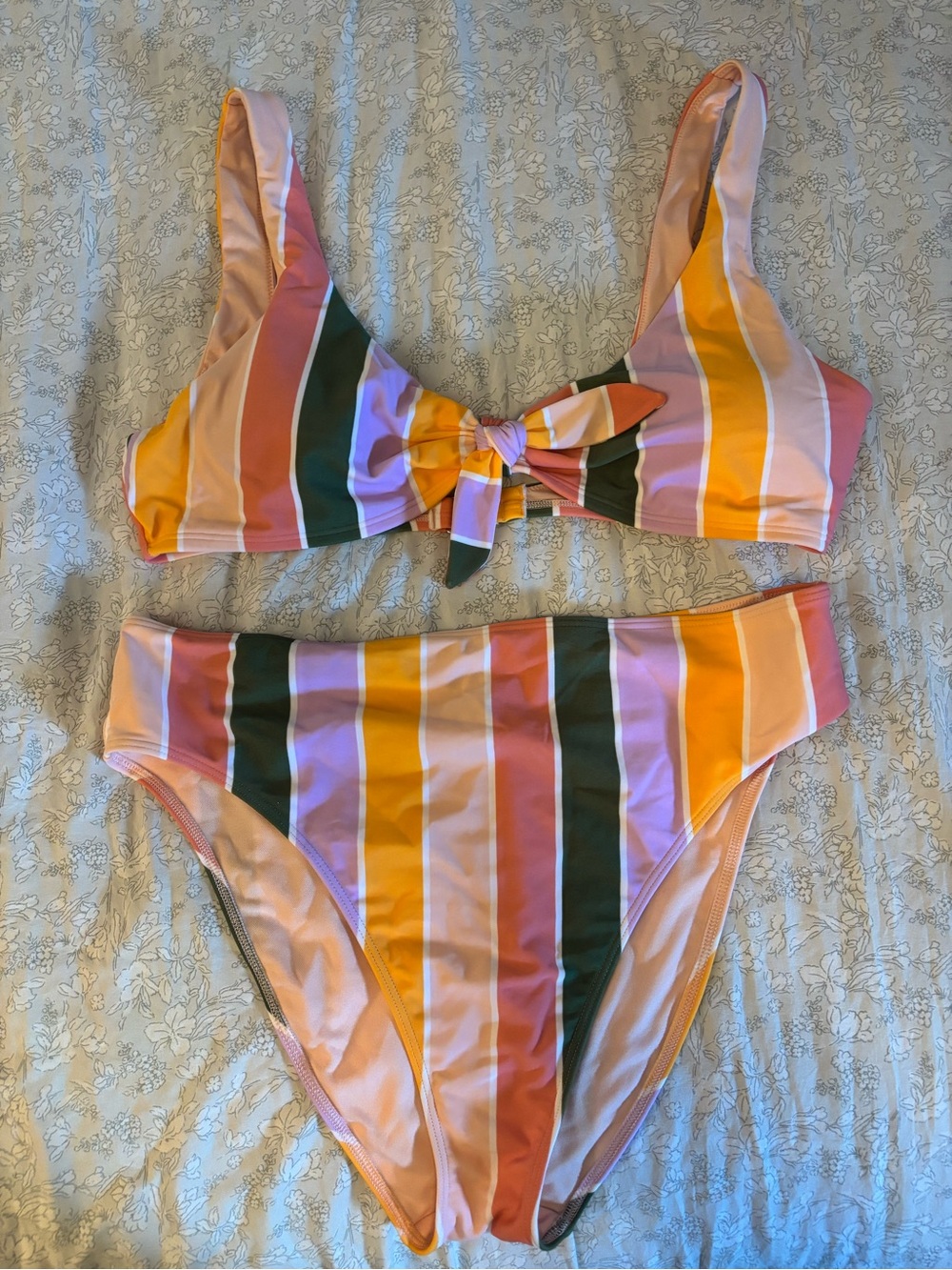 Hollister Striped Bikini Set in Pink, Orange, Yellow & Green size XL